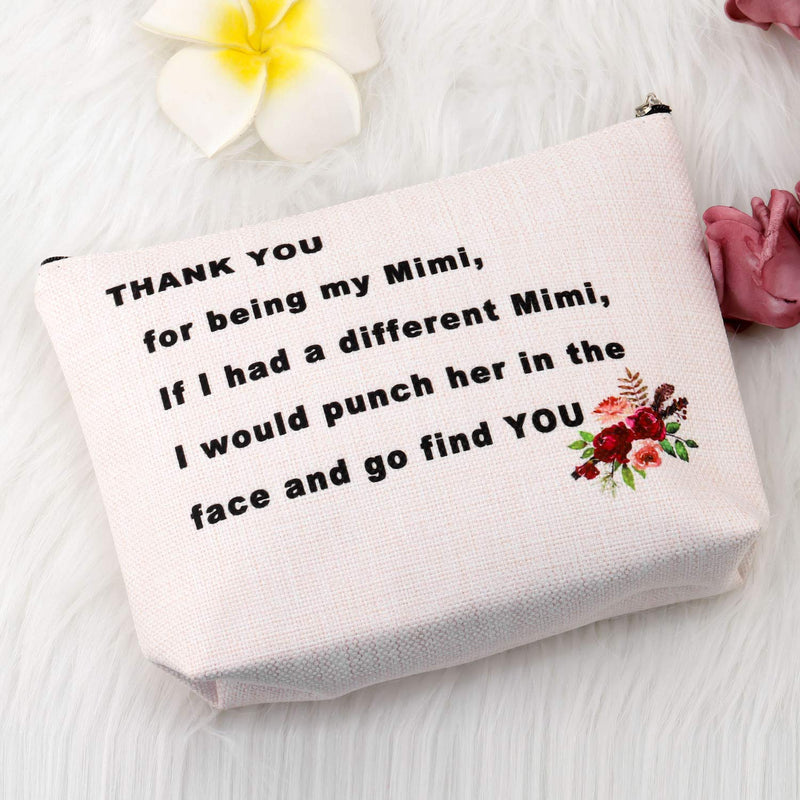 [Australia] - PXTIDY Mimi Gift Grandma Gift Nana Gift Thank You For Being My Mimi Cosmetic Bag Funny Grandmother Makeup Bag Best Mimi Ever Gift Nonna Gift (beige) beige 