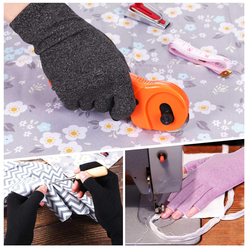 [Australia] - 3 Pairs Compression Craft Arthritis Hands Gloves Fingerless Pressure Joint Relief for Quilting Sewing Typing Household Duties Black, Gray, Purple Medium (3 Pair) 