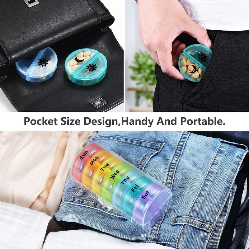 [Australia] - 7 Day Pill Box Organiser,Rainbow Pill Boxes 7 Day 2 Times a Day am and pm,Weekly Pill Box with Moisture-Proof Design for Purse and Pockets(Transparent) Transparent 