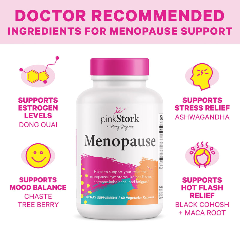 [Australia] - Pink Stork Menopause Supplement: Menopause Relief, Ashwagandha to Support Estrogen Levels, Black Cohosh for Hot Flashes, Supports Weight Loss, + Hormonal Balance for Women, Women-Owned, 60 Capsules 