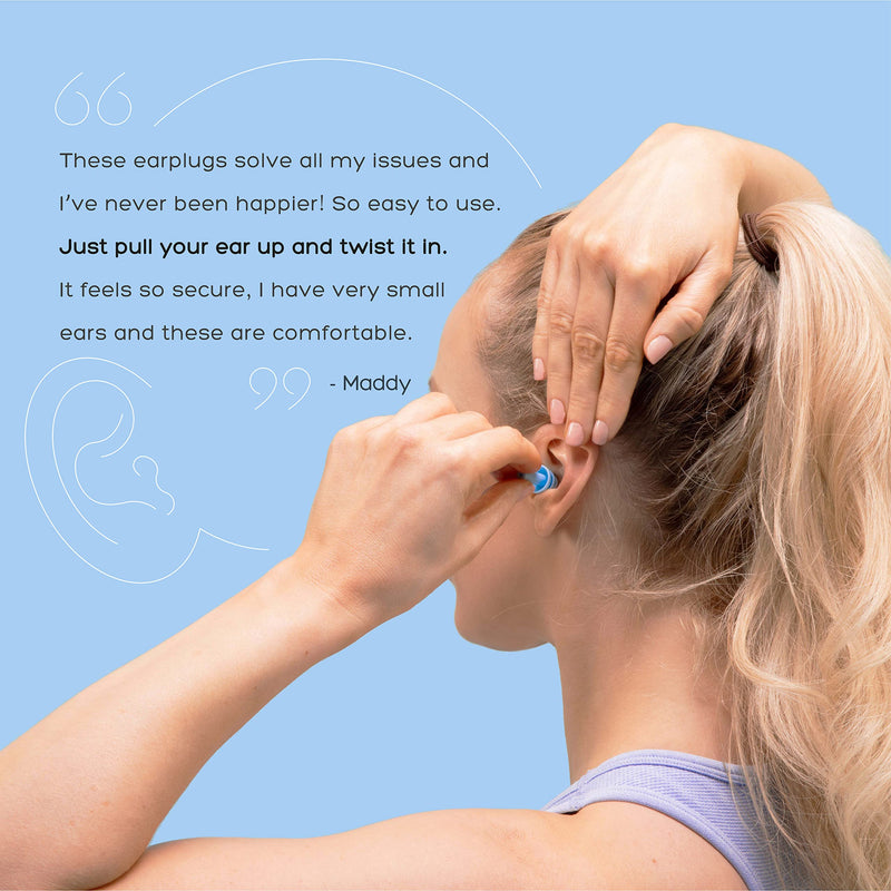 [Australia] - ANBOW Ear Plugs for Sleeping Noise Cancelling. Reusable Silicone Earplugs. Custom Fit - Noise Reduction for Sleeping, Concerts, Work & Swimming. Adjustable to Ear Size. 3 Pairs + Travel Pouch Light Blue 