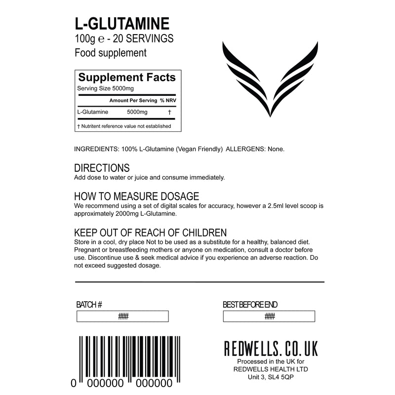 [Australia] - L Glutamine Powder REDWELLS Amino Acid No Additives GMO Free Vegan - 100g Pack 100 g (Pack of 1) 