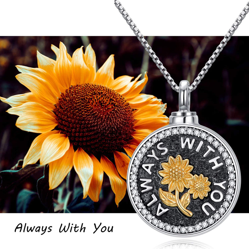 [Australia] - Sunflower Urn Locket Necklace S925 Sterling Silver Cremation Jewelry for ashes - Always With You Memorial Keepsake Sunflower Jewelry Gifts for Family Members Pets 