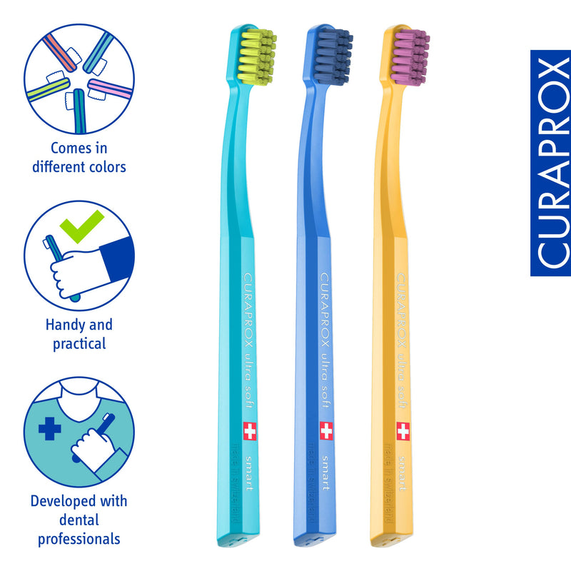 [Australia] - Curaprox Toothbrush CS Smart Trio Pack - 3 x Soft Small Head Toothbrush for Adults with 7600 CUREN® Filaments - Curaprox Manual Toothbrush 
