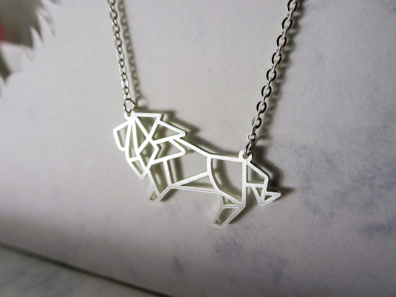 [Australia] - La Menagerie Lion Silver Origami Jewelry & Silver Geometric Necklace – 925 Sterling Plated Silver Necklace & Lion Necklaces for Women – Lion Necklace for Girls & Origami Necklace 