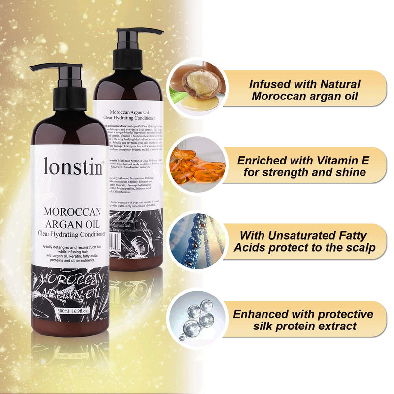 [Australia] - lonstin Hair Conditioner 500 ml, Argan Oil Conditioner Shine & Smooth Deep Moisturising Conditioner- Hair Conditioner for Women and Men with Dry Damaged, Curly & Frizzy Hair and Dry Scalp, 16.9 fl oz 