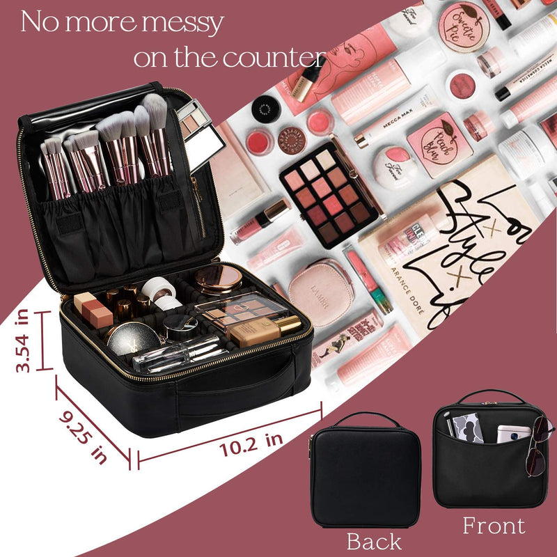 [Australia] - Stagiant PU Leather Pocket Makeup Bag Cosmetic Case Travel Beauty Box Hairdressing Tools Organiser Storage Box Make Up Train Case with Removable Compartment, Black 