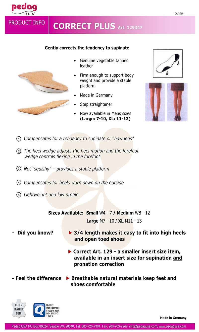 [Australia] - pedag Correct Plus | German Handmade 3/4 Length Wedge for Oversupinators, Vegetable Tanned Leather Top Rubber Orthotic Footbed, 1 Pair, XLarge (Size 11-13 Men) X-Large (11-13 men) New 