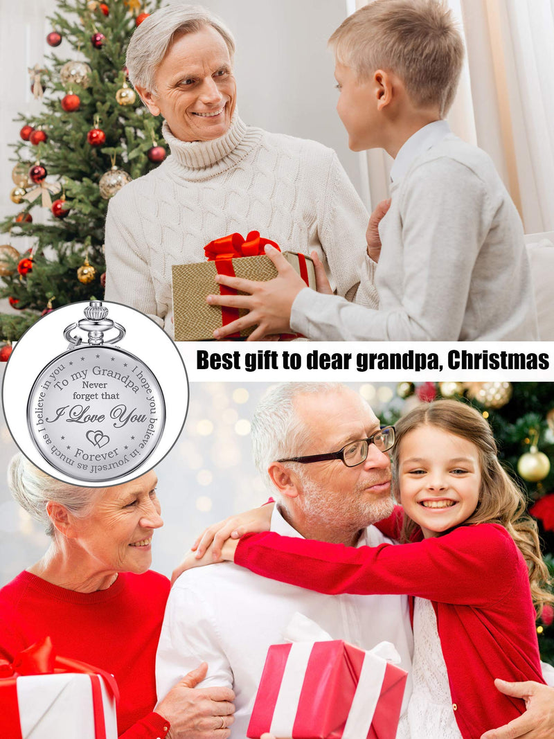 [Australia] - Hicarer Grandfather Pocket Watch for Father's Day Christmas Birthday, Personalized Gift for Grandfather- Never Forget That, I Love You Forever Silver 