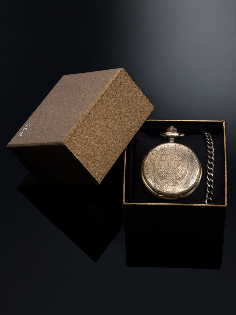 [Australia] - Hicarer Quartz Pocket Watch for Men with Black Dial and Chain Bronze 