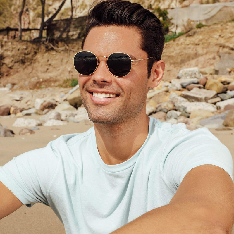 [Australia] - WearMe Pro - Reflective Lens Round Trendy Sunglasses Gold Frame / Black Lens 51 Millimeters 