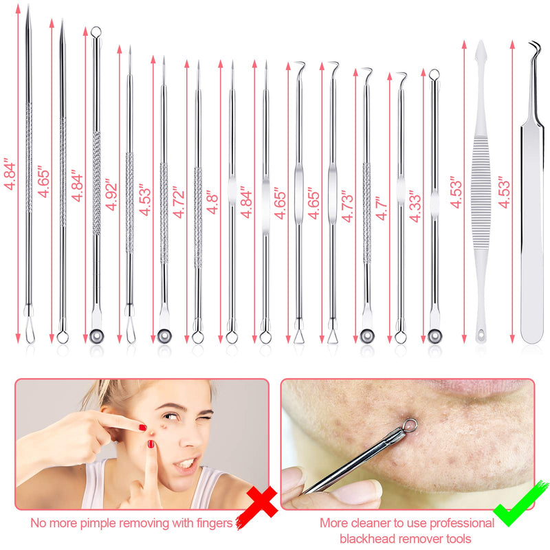 [Australia] - MENOLY Blackhead Remover Kit 15 Pcs, Comedone Extractor Tweezers Pimple Popper Tool for Whitehead Popping, Zit Removing with Metal Case 