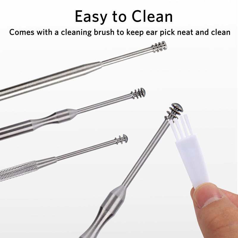 [Australia] - 3PCS Ear Pick Earwax Removal Kit, Geengle Ear Care Set, Premium Stainless Steel Ear Curette with Storage Box, a Cleaning Brush Included 5 Piece Set 