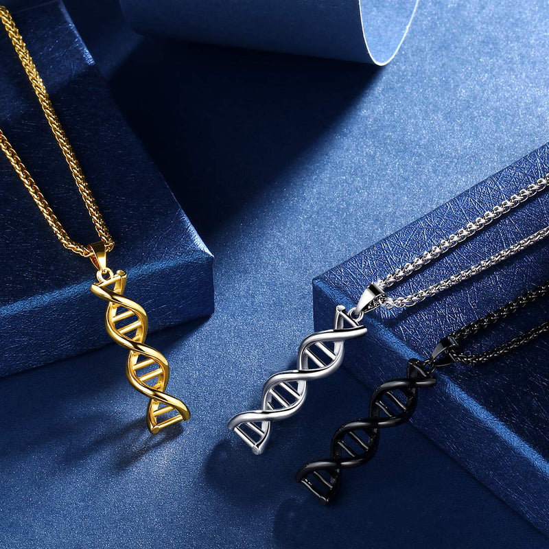 [Australia] - Beautlace DNA Double Helix Chemistry Science Molecule Biology Necklace and Earrings Jewelry Set Silver/18K Gold/Black Gun Plated Jewelry for Women and Girls Silver-plated-base 