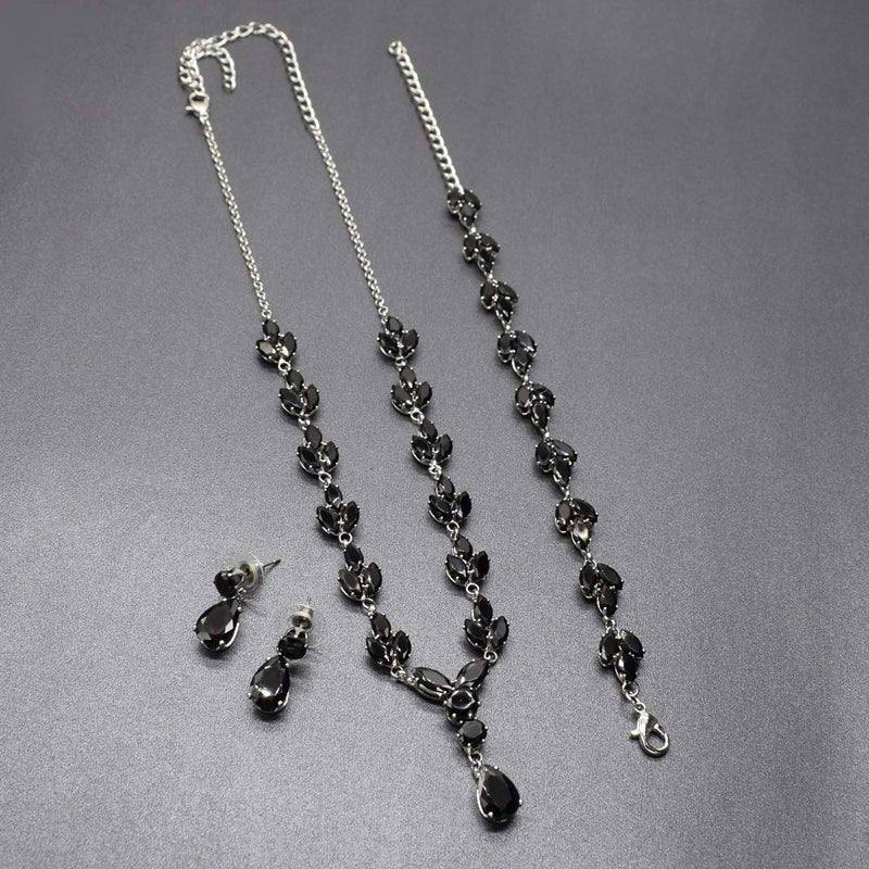 [Australia] - YSOUL CZ Zirconia Necklace Earrings Bracelet Jewelry Sets For Prom Wedding Bridal Bridesmaid Black 