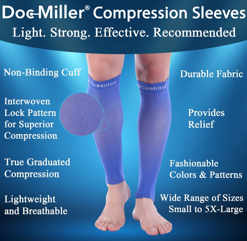 [Australia] - Doc Miller Calf Compression Sleeve Men and Women - 20-30mmHg Shin Splint Compression Sleeve Recover Varicose Veins, Torn Calf and Pain Relief - 1 Pair Calf Sleeves Blue Color - Medium Size 