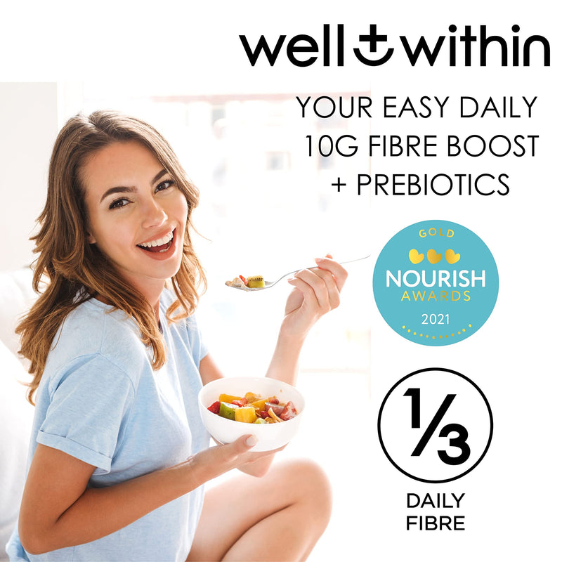 [Australia] - 10,000mg Fibre Supplement Prebiotic Powder - 10 Gram Boost = 1/3 NHS Daily Fibre Intake (200g Bag, 30 x 5g Fiber) Well Within Gut Health 4in1 Soluble + Insoluble Fibre Powder Blend. Men, Women & Kids 