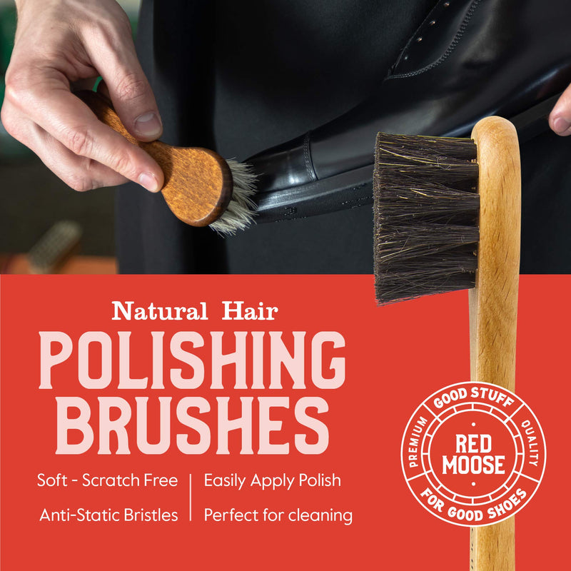[Australia] - Full Leather Shoe Polish Kit – 2x Brush, Buffing Cloth, Travel Case, Laces - Red Moose Black 