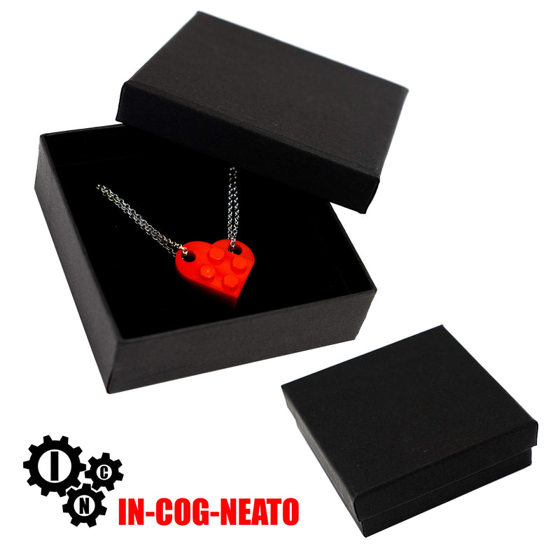 [Australia] - IN-COG-NEATO Brick Necklace for Couples Friendship Heart Pendant Shaped 2 Two Piece Jewelry Set Compatible with Lego Elements Gifts for Him Her… Red 