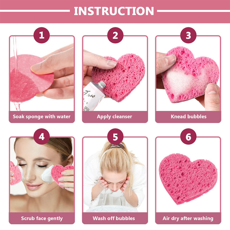 [Australia] - 90 Pieces Heart Shaped Compressed Facial Sponge, Face Cleansing Sponge, Reusable Cosmetic Makeup Remover Sponge for Facial Deep Cleansing Exfoliation Makeup Removal (Pink) Pink 