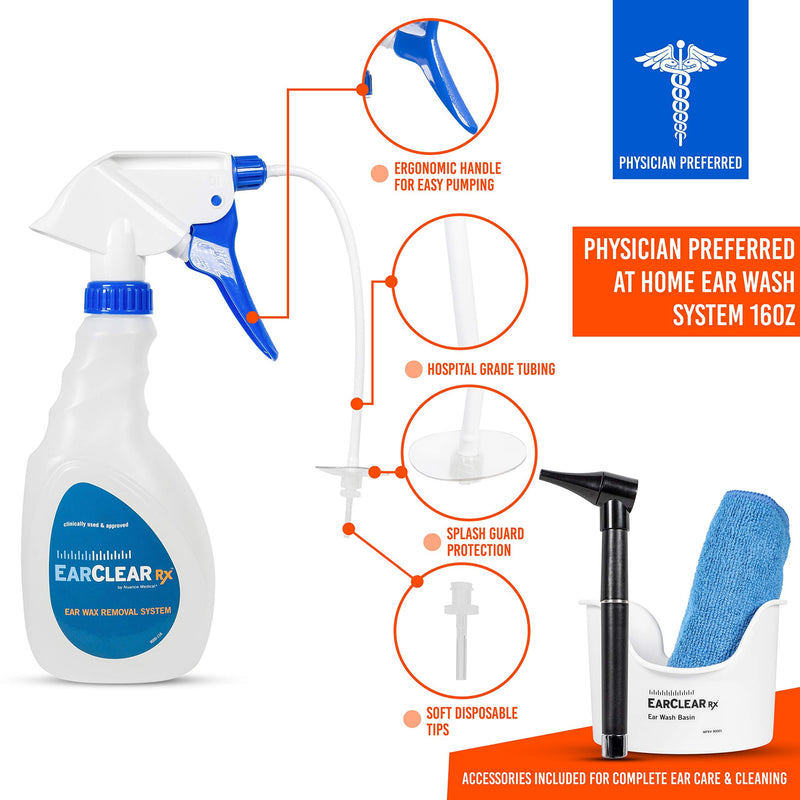 [Australia] - Ear Cleaning Kit by Nuance Medical EarClear Rx - Flexible Tip Kit with Otoscope Penlight, Basin and 20 Disposable Tips and Microfiber Towel 