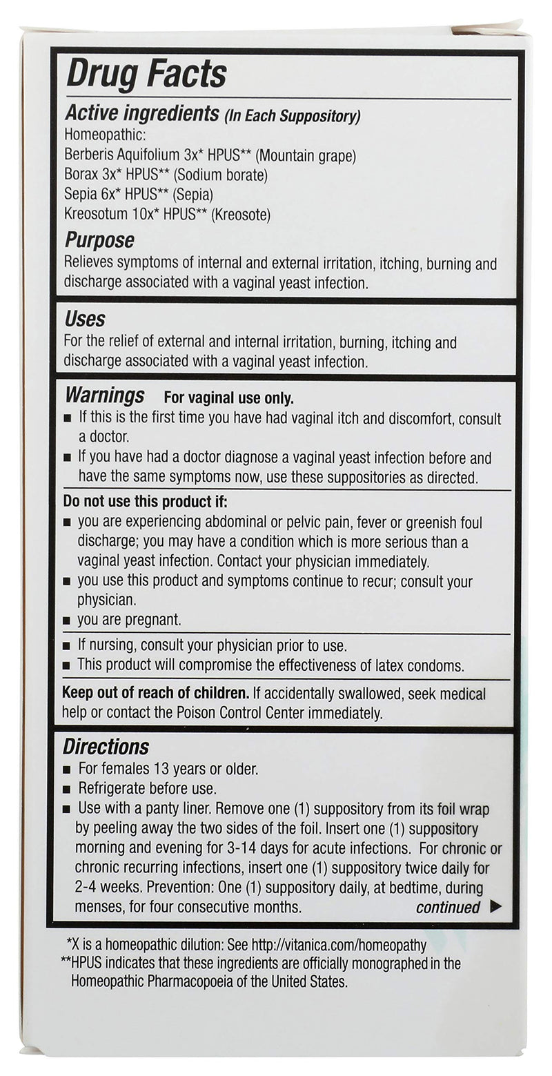 [Australia] - Vitanica Yeast Arrest, Homeopathic Vaginal Suppositories, 14 Count 