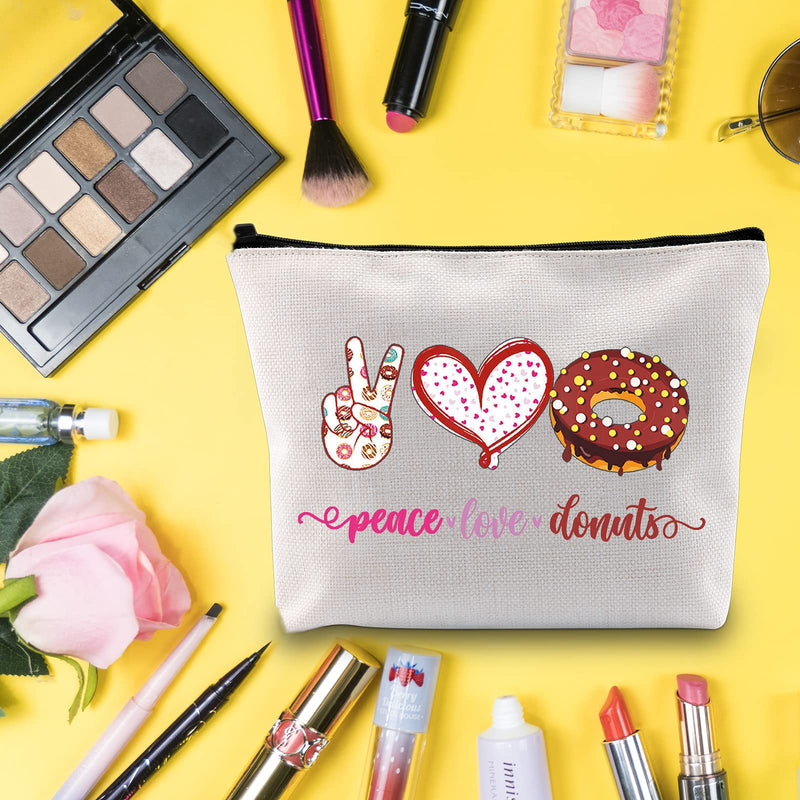 [Australia] - LEVLO Funny Donut Cosmetic Bag Donut Lover Gift Peace Love Donuts Makeup Zipper Pouch Bag For Women Girls, Peace Love Donuts, 