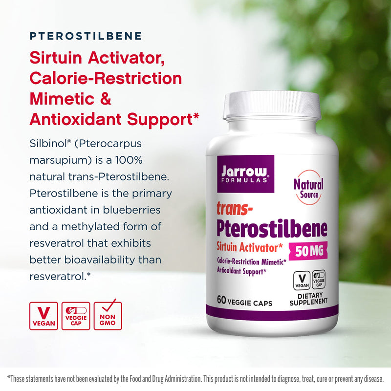 [Australia] - Jarrow Formulas Pterostilbene 50 mg - 60 Veggie Caps - Antioxidant Support - Supports Healthy Aging - Calorie-Restriction Mimetic - 60 Servings 60 Count (Pack of 1) 