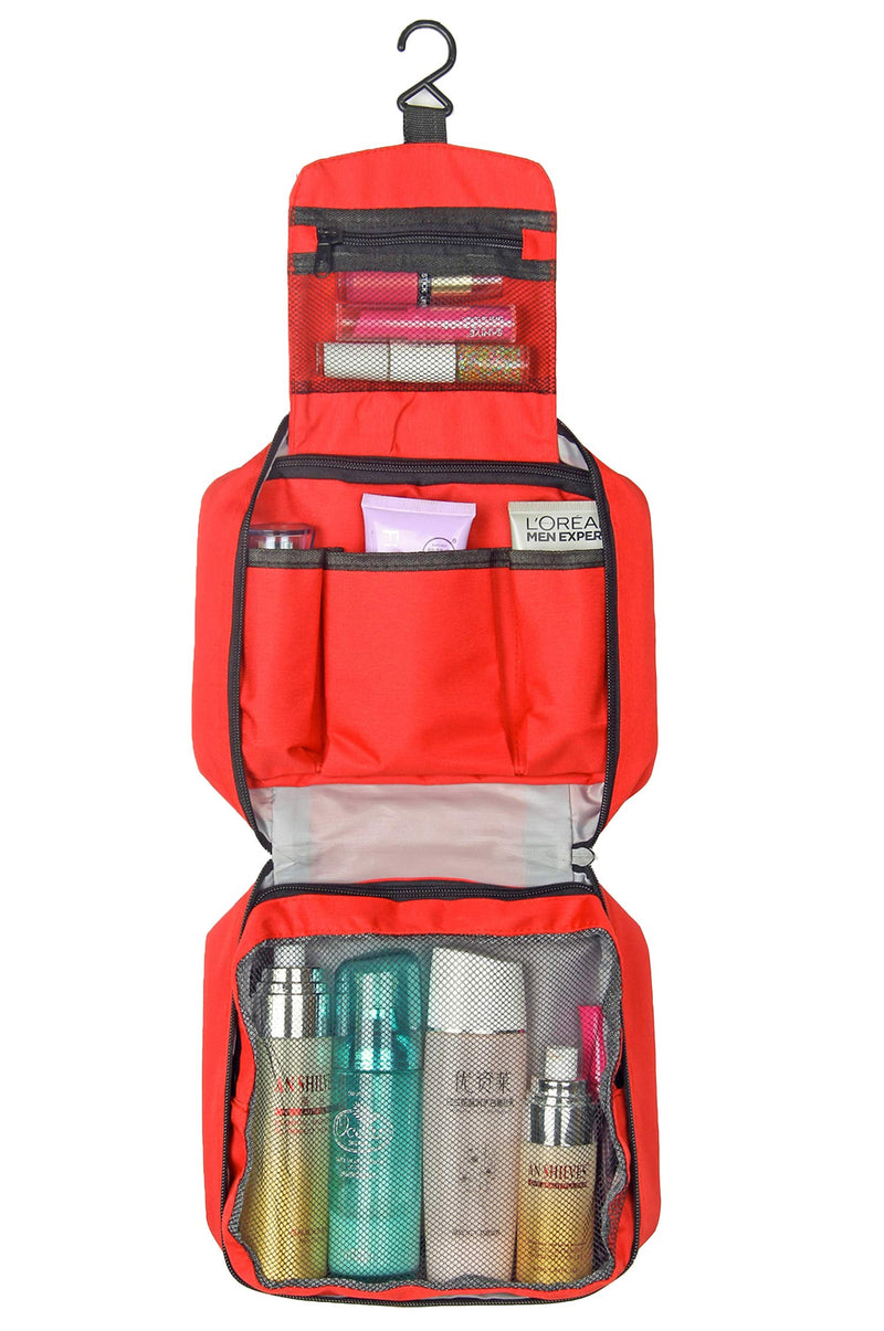[Australia] - Sechunk Waterproof Travel Toiletry Bags Hanging Multi-function Cosmetic Bag Makeup Bag for Women N_red 