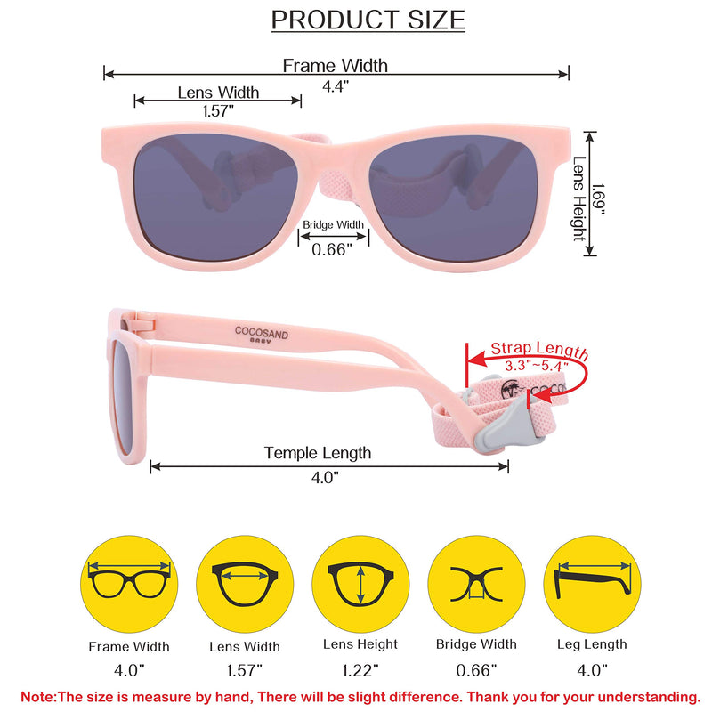 [Australia] - COCOSAND Baby Girls & Boys Sunglasses with strap TPE Frame UV400 Sun Protection Lens for 0-24 months Babies Pink 