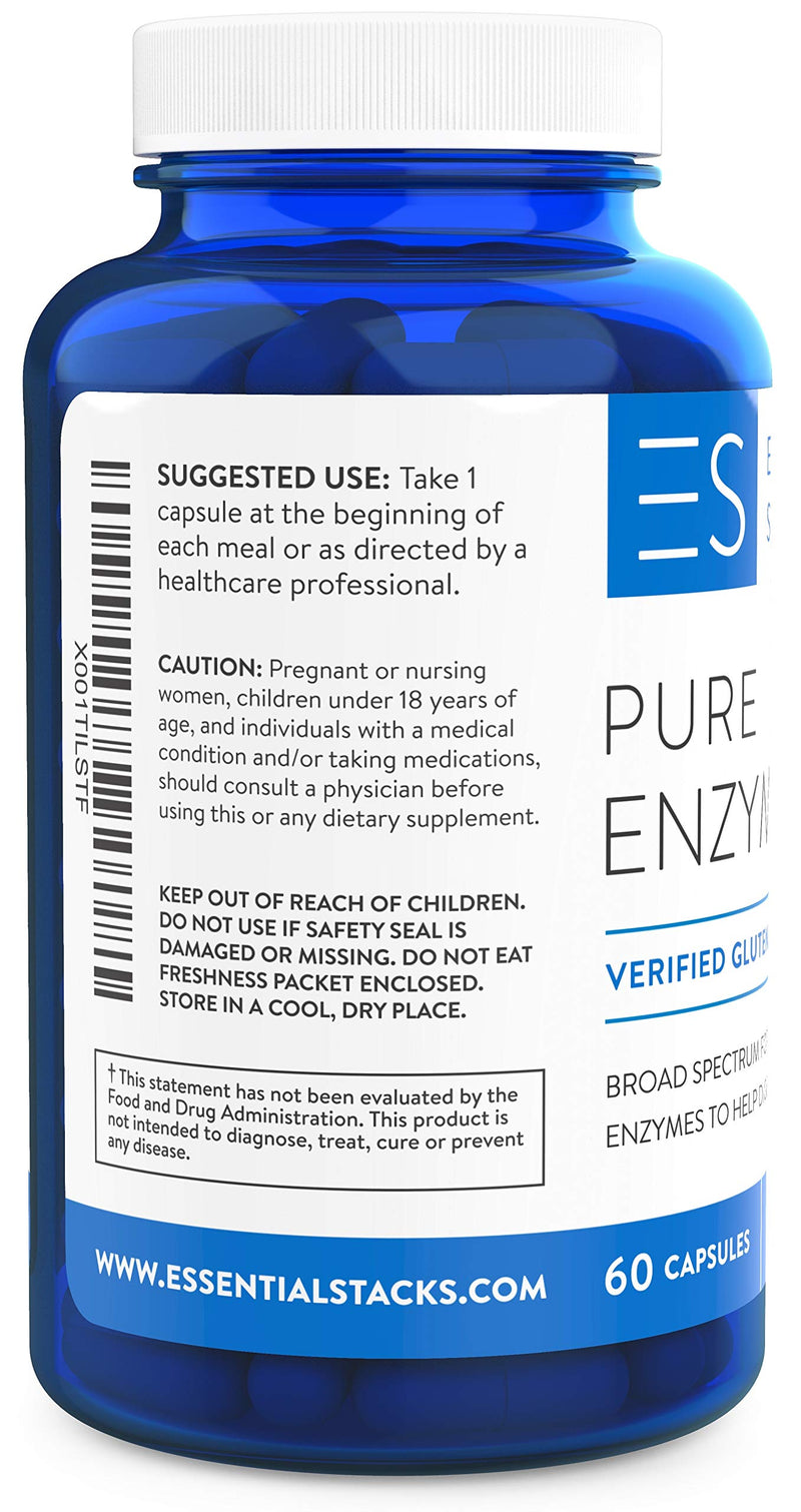 [Australia] - Essential Stacks Pure Digestive Enzymes - 18 Plant-Based Enzymes - Dairy, Soy & Gluten Free Gut Health Supplement for Digestion, Bloating, Gas & Reflux (60 Capsules) 