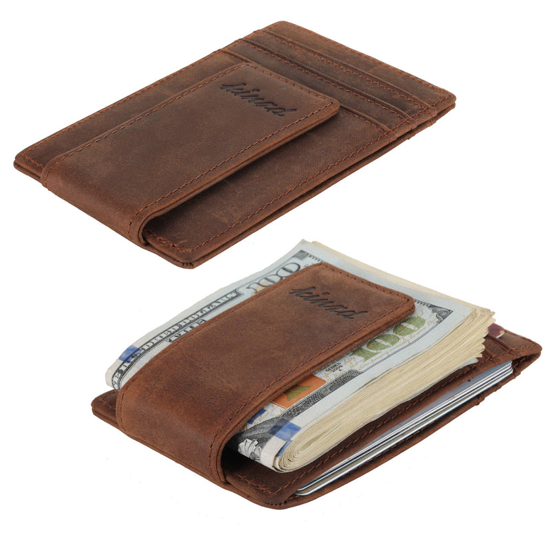 [Australia] - Money Clip, Front Pocket Wallet, Leather RFID Blocking Strong Magnet thin Wallet Khaki 