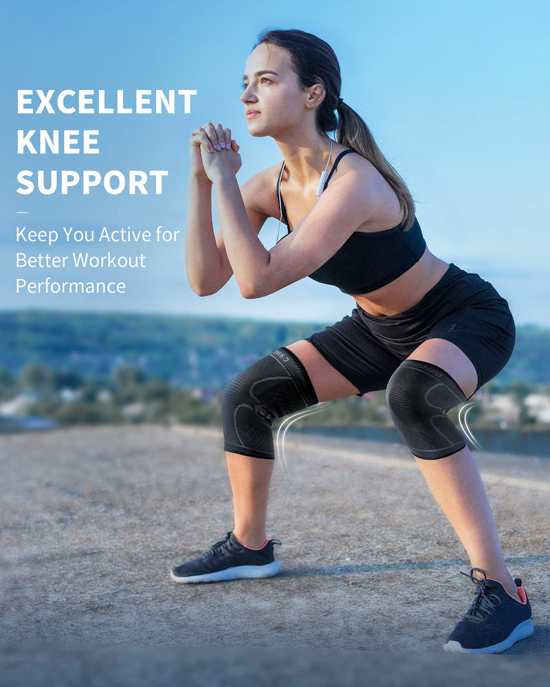 [Australia] - CAMBIVO 2 Pack Knee Brace, Knee Compression Sleeve Support for Men and Women, Knee Pads for Running, Hiking, Meniscus Tear, Arthritis, Joint Pain Relief Medium Coal 