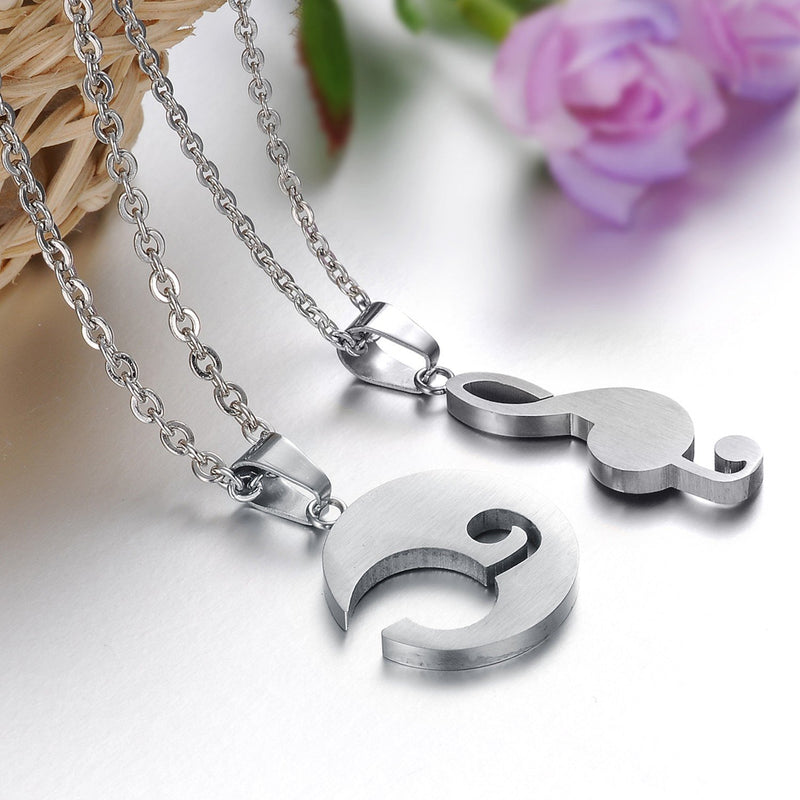 [Australia] - Music Note Puzzle Couples Pendant Necklaces Stainless Steel For Him and Her Matching Set 