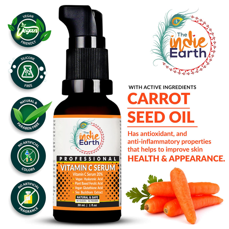 [Australia] - The Indie Earth Vitamin C Serum with Turmeric, Vitamin E, Vegan Hyaluronic Acid, Ferulic Acid and Vegan Glutathione Acid Serum (30 ml) Best Vitamin C Serum Best Fairness Serum 