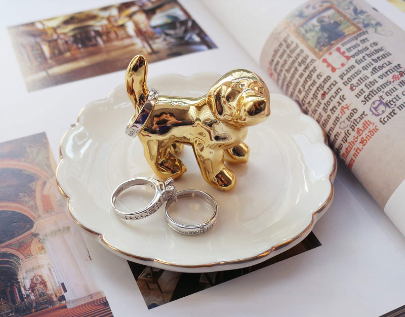 [Australia] - Luxury Porcelain Adorable Dog Ring Holder, Ceramic Jewelry Tray, Bracelets Plate, Dessert Dish - Perfect for Holding Small Jewelries, Rings, Necklaces, Earrings, Bracelets, Trinket etc. 