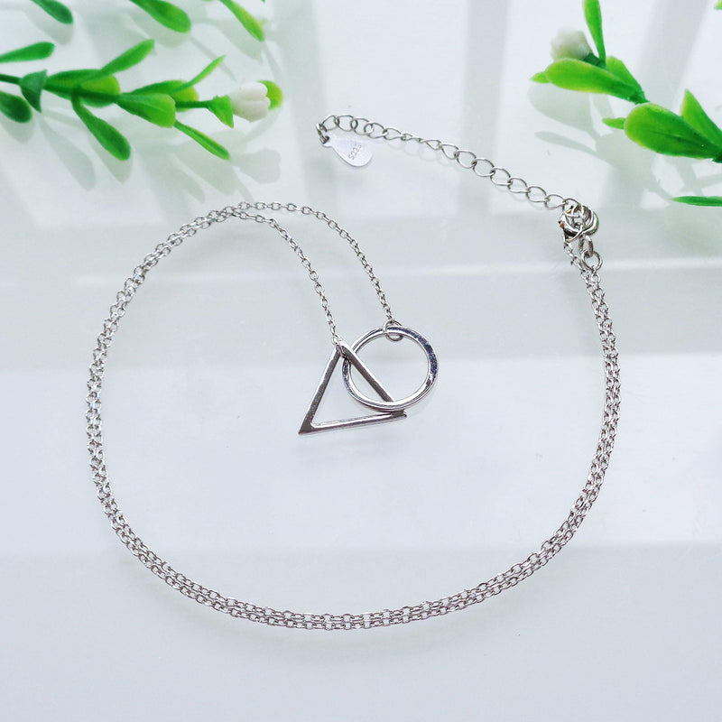 [Australia] - Hiqmic 925 Sterling Silver Gold Plated Fashion Circle Triangle Clasped Ring Necklace Pendant 15.5"-18" White 