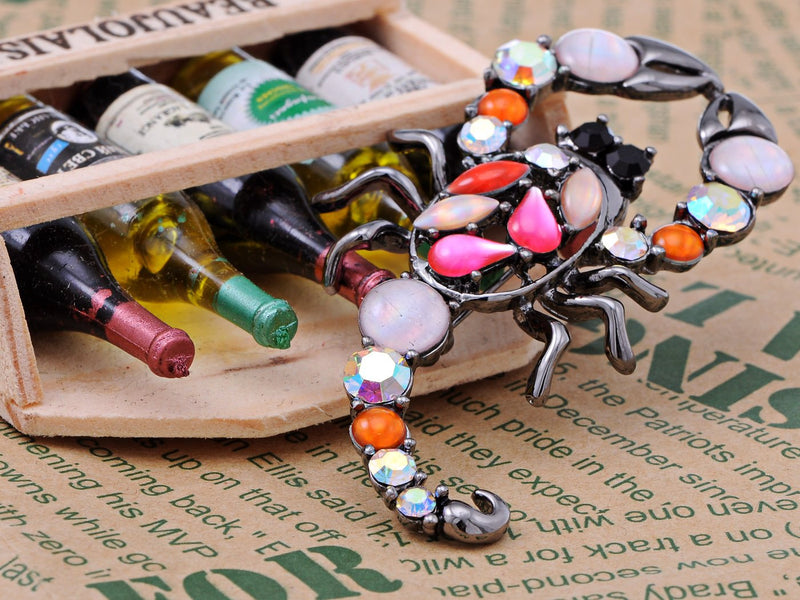 [Australia] - Alilang Metallic Colorful Pink Cat-Eye Beaded Scorpion Insect Costume Jewelry Pin Brooch 