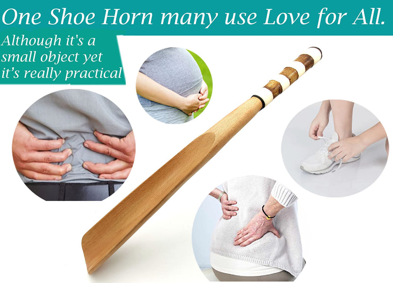 [Australia] - Shoehorn Made with wood and bone Handmade. Easy Grip Long handle Shoehorn for Men,Women White and Brown Strips 