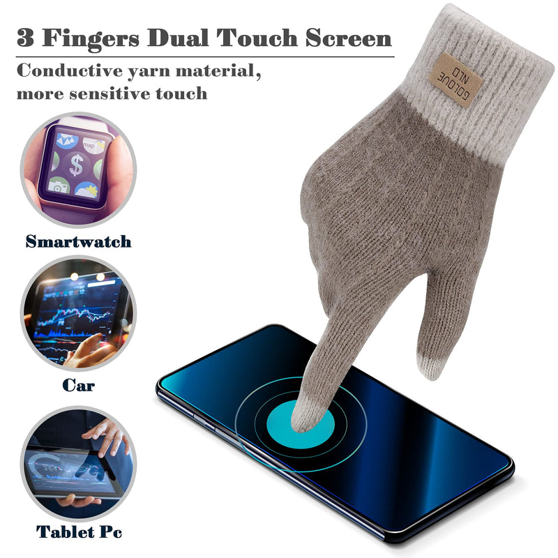 [Australia] - Winter Touchscreen Gloves Women - 1/2 pair Thermal Wool Gloves Ladies Knitted Warm Gloves Men Touchscreen Mittens Gloves For Smartphone, Running, Working Beige 