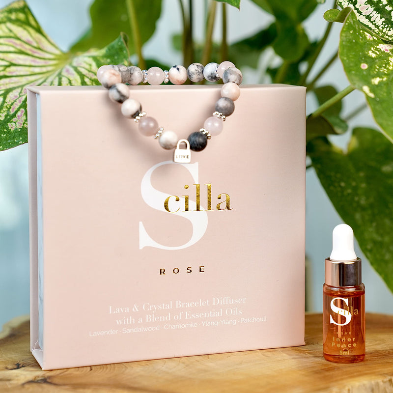 [Australia] - Anxiety Bracelet for Women - Jasper, Rose Quartz and Lava Rock, Good Sleep Essential Oils with Love Lock Charm, Gifts for Her, Aromatherapy Gift Box Pink and Silver 