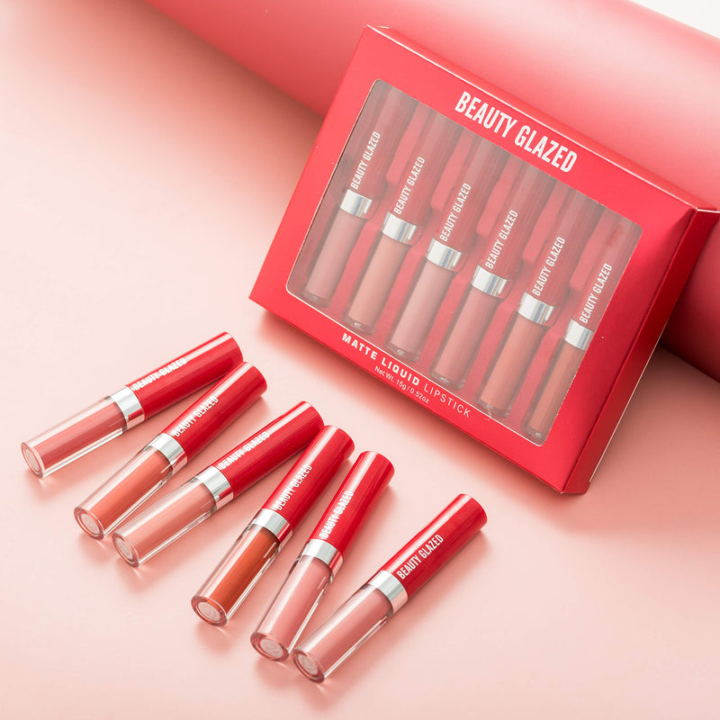 [Australia] - 6 Pcs Matte Liquid Lipstick Makeup Set, Non-Stick Cup Long-Lasting Wear Not Fade Waterproof Nude Red Velvet Lip Gloss Beauty Cosmetics Set 