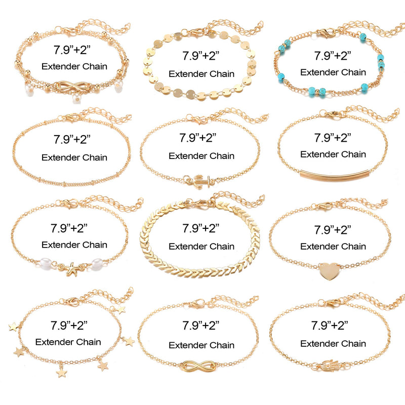 [Australia] - Softones 12Pcs Ankle Bracelets for Women Girls Gold Silver Two Style Chain Beach Anklet Bracelet Jewelry Anklet Set,Adjustable Size A:Silver 