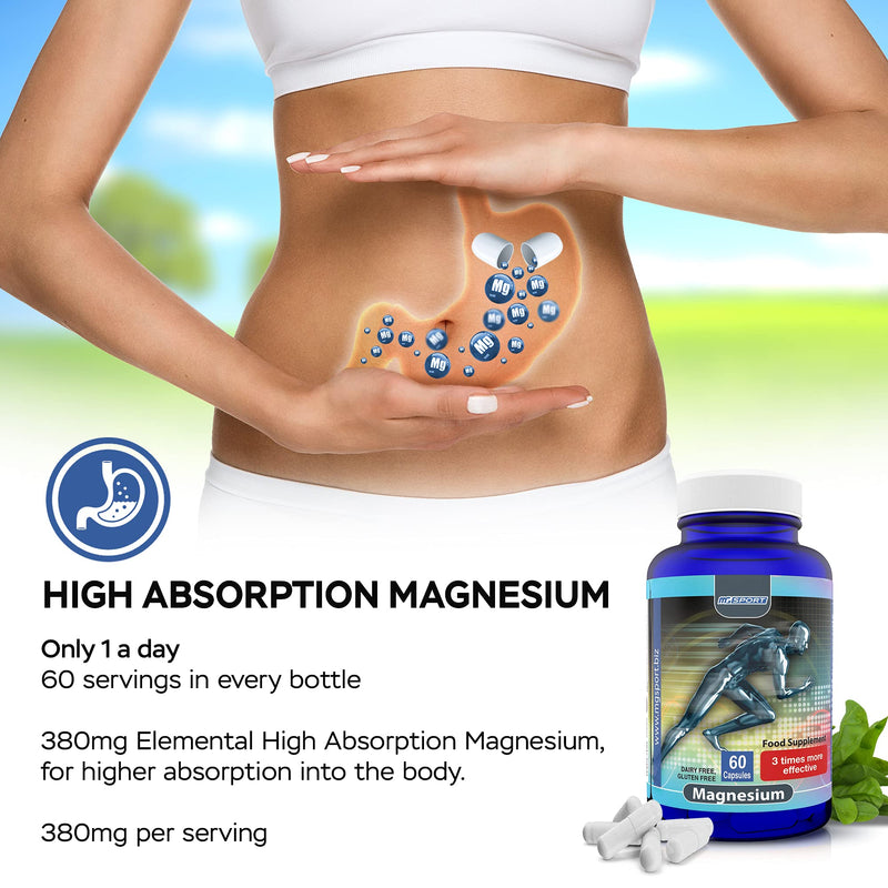 [Australia] - High Absorption Magnesium for Leg Cramps, with B6, D& E, Clinically Tested. 380mg Magnesium Oxide Monohydrate Per Capsule, 60 Servings No Artificial Colors No Stearates, Gluten Free… (60) 60 Count (Pack of 1) 