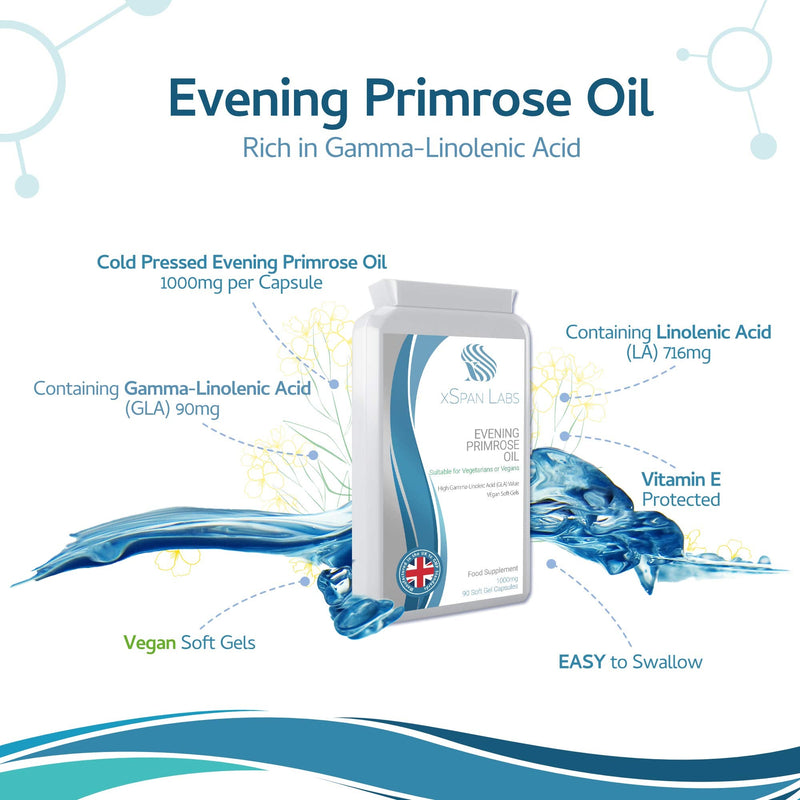 [Australia] - Evening Primrose Oil 1000mg 90 Capsules - Cold Pressed Vegan Soft Gels - High GLA Formulation with Vitamin E - No GMOs - UK Made 
