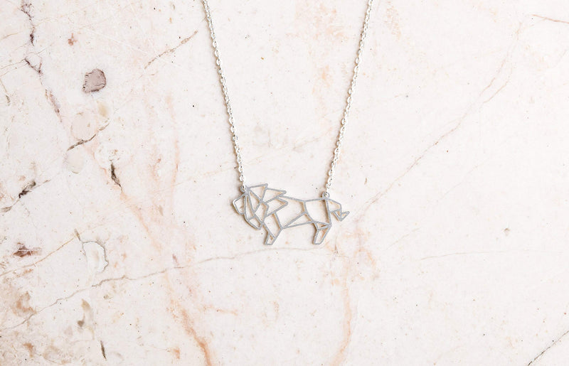 [Australia] - La Menagerie Lion Silver Origami Jewelry & Silver Geometric Necklace – 925 Sterling Plated Silver Necklace & Lion Necklaces for Women – Lion Necklace for Girls & Origami Necklace 