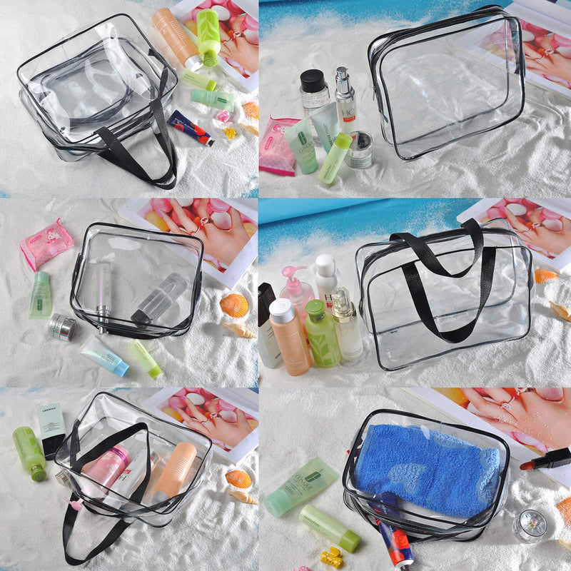 [Australia] - SUNTRADE Clear Cosmetic Bag, Travel Toiletry Bag Set with Zipper, PVC Make-up Pouch Handle Straps for Women MenÔºåSet of 3 