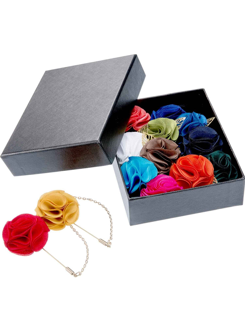 [Australia] - Shappy Men's Satin Lapel Pins with Metal Chain, Handmade Boutonniere Pins with Metal Chain and Storage Box (15 Colors) 