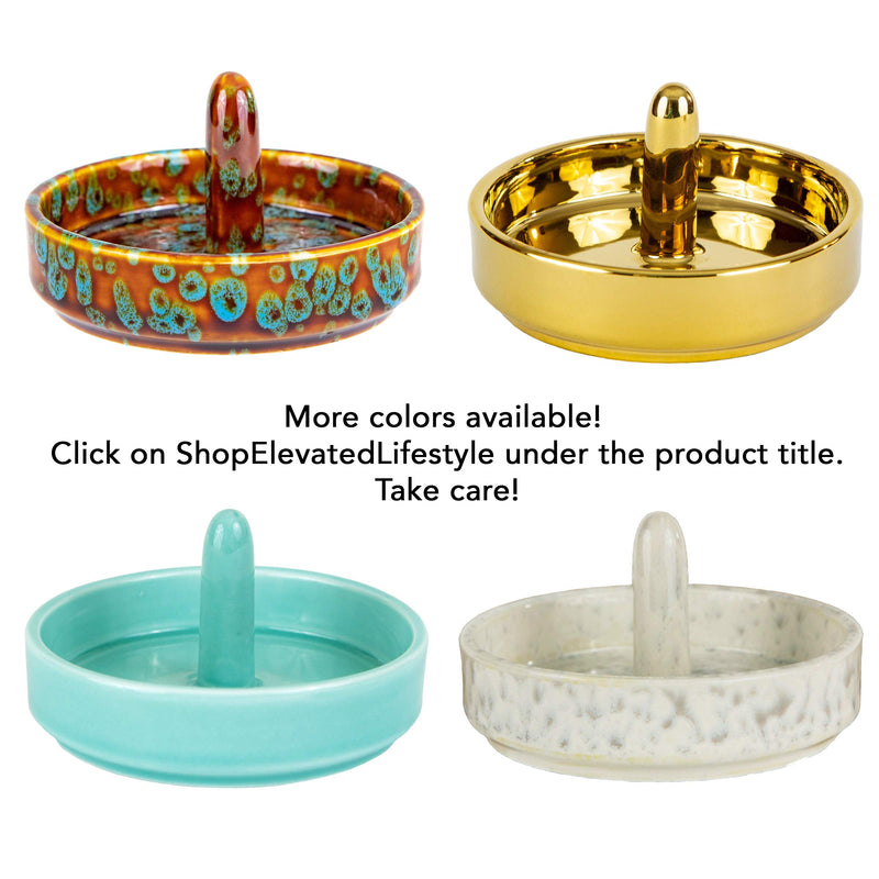 [Australia] - Ring Holder and Storage Tray for Jewelry - Decorative Modern Ceramic Dish - Hold Rings Earrings Bracelets Necklaces - Bedroom Bathroom Vanity Nightstand Kitchen Counter (Gold) 