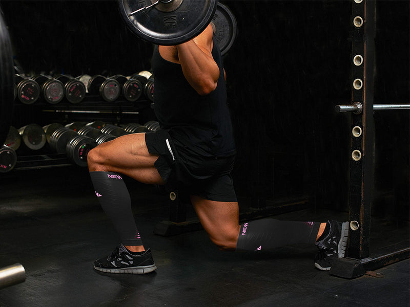 [Australia] - NEWMARK Compression Calf Sleeves for Men & Women (Pair), Best Footless Compression Socks for Shin Splints, Leg Pain, Running, Nurses, Pregnancy, Plantar Fasciitis, Hiking, Cycling, Walking & Athletic (1 PAIR) Black & Pink 12in - 16in Calf (S/M - M/L) 